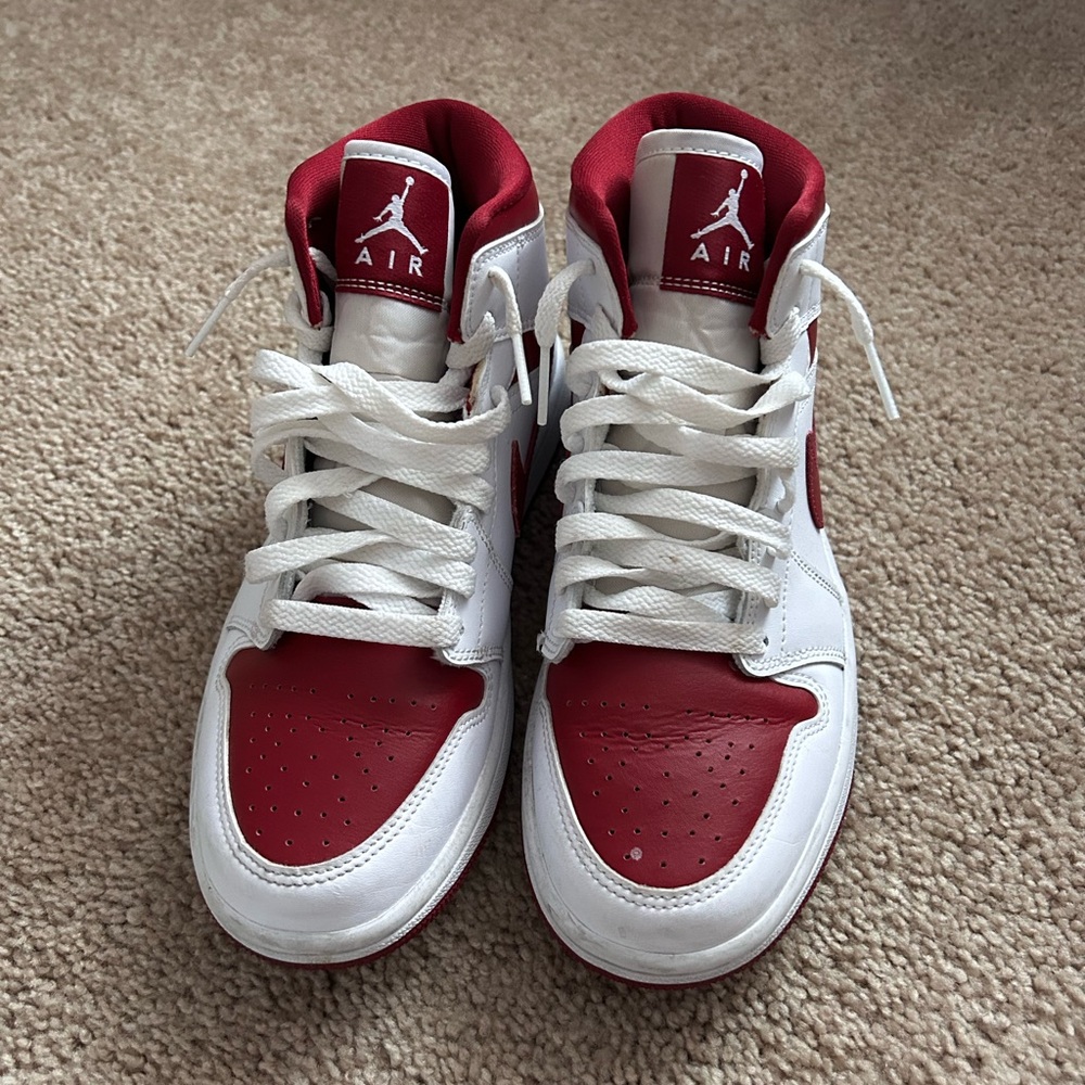 Nike' Red and White High-Top Sneakers